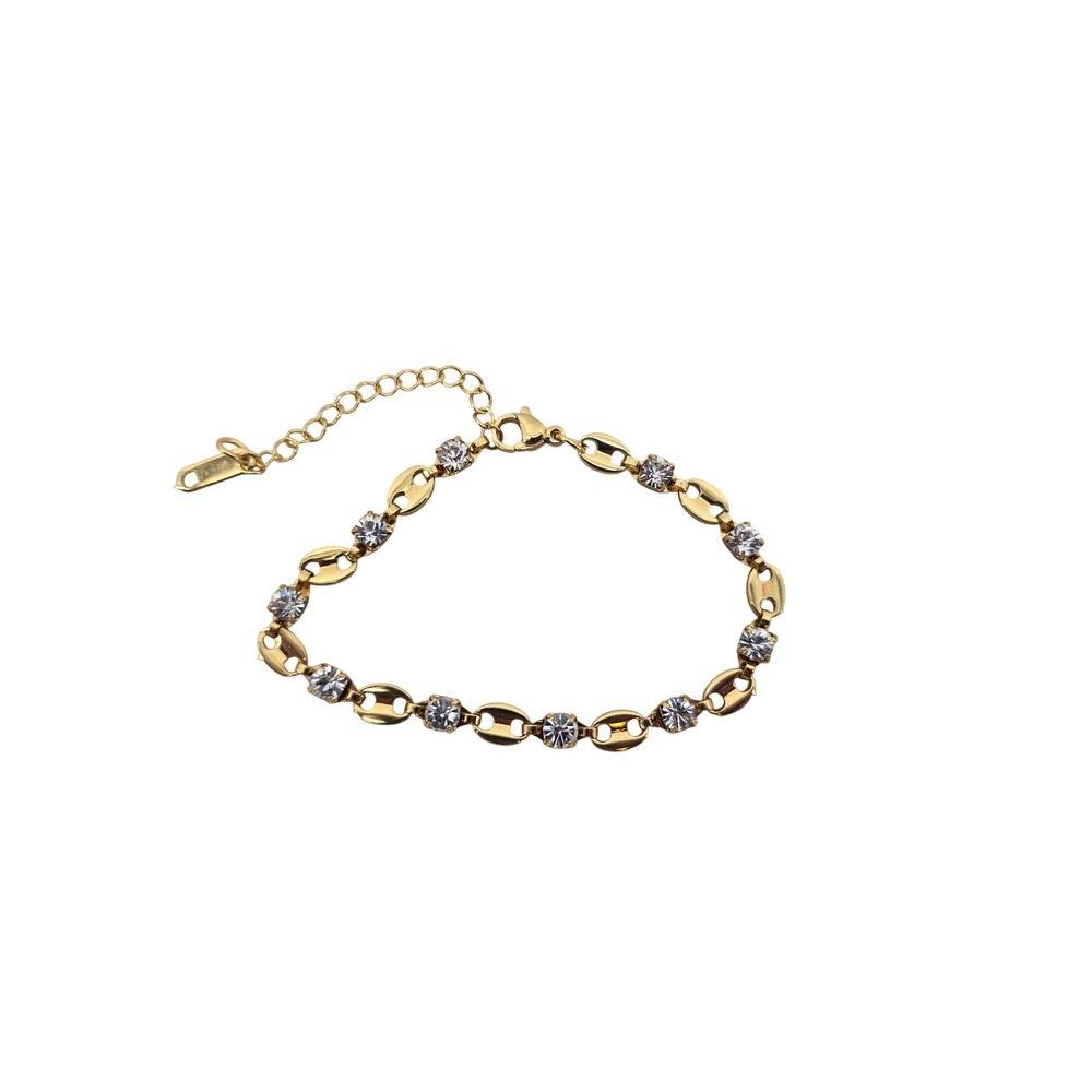 Bracelet Women 6.25 Coffee Bean Mariner Link Gold CZ Crystal EUC